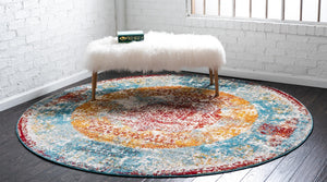 Multicolor 4' 1 x 4' 1 Rosso Round Area Rug Vintage Distressed Faded Traditional Design Carpet for Unique Home Interior Design for Sale at Rug Engine