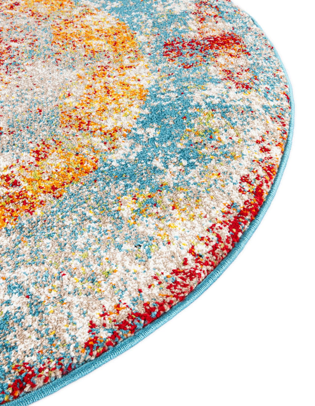 Multicolor 4' 1 x 4' 1 Rosso Round Area Rug Vintage Distressed Faded Traditional Design Carpet for Unique Home Interior Design for Sale at Rug Engine