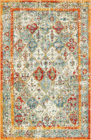 Beige 4' 1 x 6' 1 Rosso Rectangle Area Rug Vintage Distressed Faded Traditional Design Carpet for Unique Home Interior Design for Sale at Rug Engine