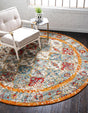 Beige 8' x 8' Rosso Round Area Rug Vintage Distressed Faded Traditional Design Carpet for Unique Home Interior Design for Sale at Rug Engine