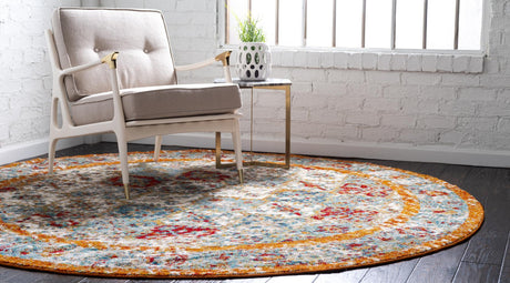 Beige 8' x 8' Rosso Round Area Rug Vintage Distressed Faded Traditional Design Carpet for Unique Home Interior Design for Sale at Rug Engine