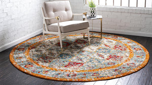 Beige 8' x 8' Rosso Round Area Rug Vintage Distressed Faded Traditional Design Carpet for Unique Home Interior Design for Sale at Rug Engine