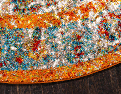 Beige 8' x 8' Rosso Round Area Rug Vintage Distressed Faded Traditional Design Carpet for Unique Home Interior Design for Sale at Rug Engine
