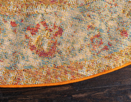 Beige 8' x 8' Rosso Round Area Rug Vintage Distressed Faded Traditional Design Carpet for Unique Home Interior Design for Sale at Rug Engine
