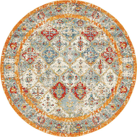 Beige 8' x 8' Rosso Round Area Rug Vintage Distressed Faded Traditional Design Carpet for Unique Home Interior Design for Sale at Rug Engine
