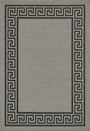 Gray 6' 1 x 9' Outdoor Border Rectangle Area Rug Weather Resistant for Patio, Deck, Terrace, Balcony, Porch 100% Polypropylene Classic Bordered Carpet for Sale at Rug Engine