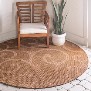 Brown 6' 1 x 6' 1 Outdoor Botanical Round Area Rug Weather Resistant for Patio, Deck, Terrace, Balcony, Porch Polypropylene Garden Floral Tropical Carpet for Sale at Rug Engine