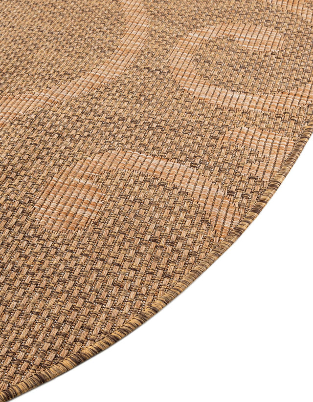 Brown 6' 1 x 6' 1 Outdoor Botanical Round Area Rug Weather Resistant for Patio, Deck, Terrace, Balcony, Porch Polypropylene Garden Floral Tropical Carpet for Sale at Rug Engine