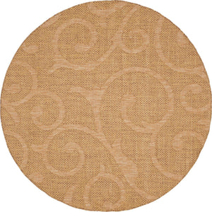 Brown 6' 1 x 6' 1 Outdoor Botanical Round Area Rug Weather Resistant for Patio, Deck, Terrace, Balcony, Porch Polypropylene Garden Floral Tropical Carpet for Sale at Rug Engine