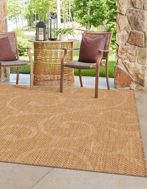 Brown 6' 1 x 6' 1 Outdoor Botanical Square Area Rug Weather Resistant for Patio, Deck, Terrace, Balcony, Porch Polypropylene Garden Floral Tropical Carpet for Sale at Rug Engine