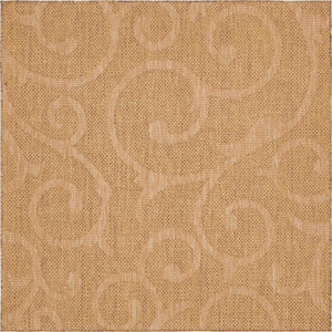 Brown 6' 1 x 6' 1 Outdoor Botanical Square Area Rug Weather Resistant for Patio, Deck, Terrace, Balcony, Porch Polypropylene Garden Floral Tropical Carpet for Sale at Rug Engine