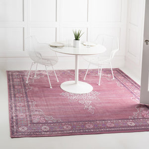 Pink 8' x 8' Austin Square Area Rug 100% Polyester Durable Cotton Backing Living Dining Room Bedroom Office Vintage Decor Carpet for Sale at Rug Engine