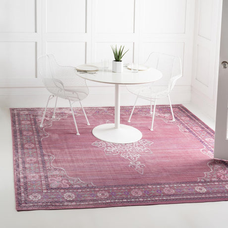 Pink 8' x 8' Austin Square Area Rug 100% Polyester Durable Cotton Backing Living Dining Room Bedroom Office Vintage Decor Carpet for Sale at Rug Engine