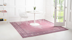 Pink 8' x 8' Austin Square Area Rug 100% Polyester Durable Cotton Backing Living Dining Room Bedroom Office Vintage Decor Carpet for Sale at Rug Engine
