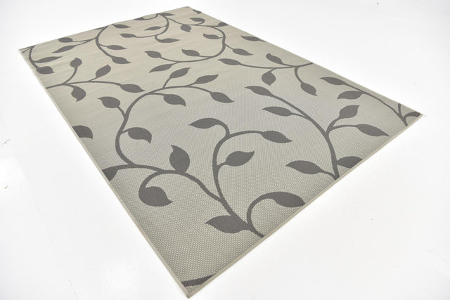 Gray 6' 1 x 9' Outdoor Botanical Rectangle Area Rug Weather Resistant for Patio, Deck, Terrace, Balcony, Porch Polypropylene Garden Floral Tropical Carpet for Sale at Rug Engine