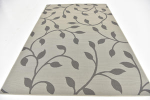 Gray 6' 1 x 9' Outdoor Botanical Rectangle Area Rug Weather Resistant for Patio, Deck, Terrace, Balcony, Porch Polypropylene Garden Floral Tropical Carpet for Sale at Rug Engine