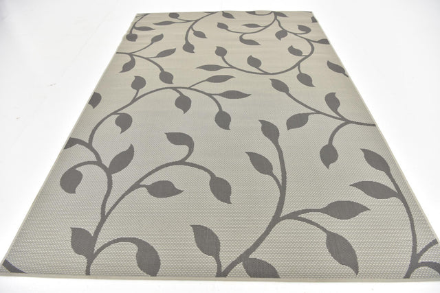 Gray 6' 1 x 9' Outdoor Botanical Rectangle Area Rug Weather Resistant for Patio, Deck, Terrace, Balcony, Porch Polypropylene Garden Floral Tropical Carpet for Sale at Rug Engine