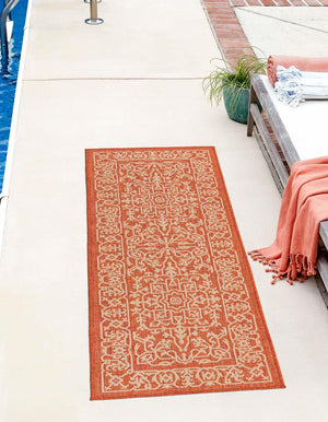 Terracotta 2' x 8' Outdoor Botanical Runner Area Rug Weather Resistant for Patio, Deck, Terrace, Balcony, Porch Polypropylene Garden Floral Tropical Carpet for Sale at Rug Engine