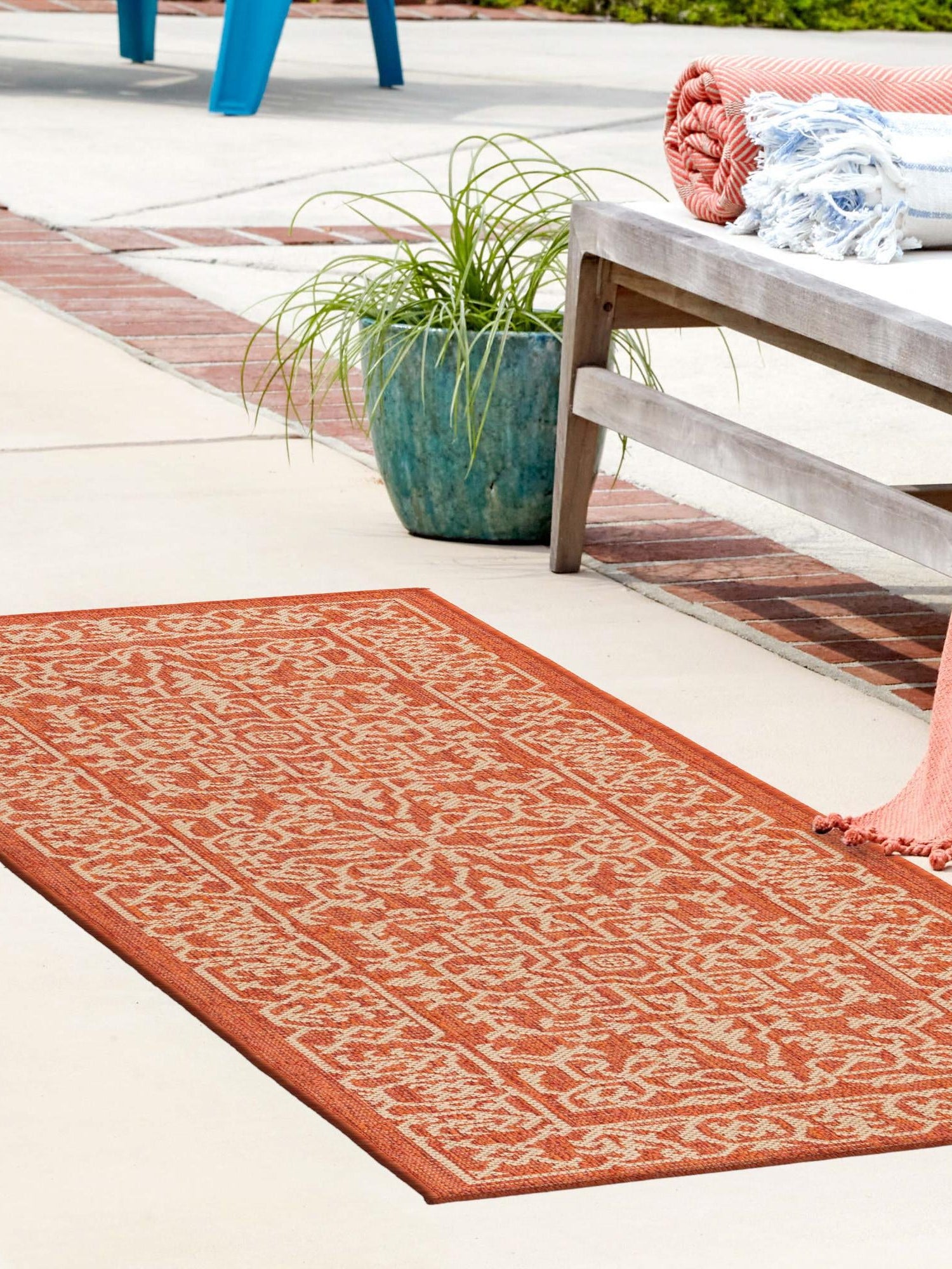 Terracotta 2' x 8' Outdoor Botanical Runner Area Rug Weather Resistant for Patio, Deck, Terrace, Balcony, Porch Polypropylene Garden Floral Tropical Carpet for Sale at Rug Engine