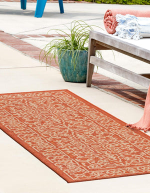 Terracotta 2' x 8' Outdoor Botanical Runner Area Rug Weather Resistant for Patio, Deck, Terrace, Balcony, Porch Polypropylene Garden Floral Tropical Carpet for Sale at Rug Engine