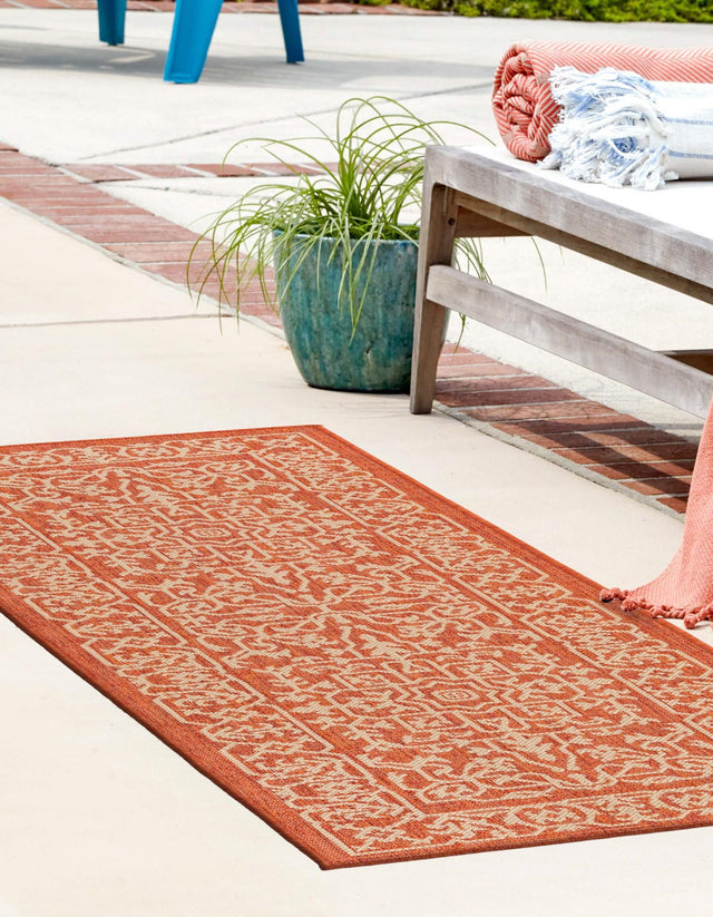 Terracotta 2' x 8' Outdoor Botanical Runner Area Rug Weather Resistant for Patio, Deck, Terrace, Balcony, Porch Polypropylene Garden Floral Tropical Carpet for Sale at Rug Engine