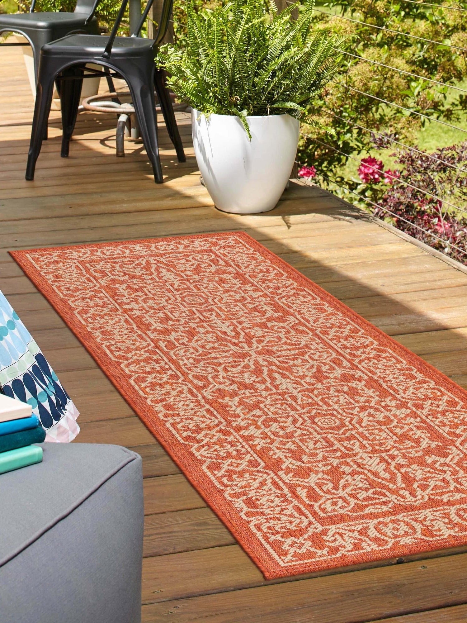 Terracotta 2' x 8' Outdoor Botanical Runner Area Rug Weather Resistant for Patio, Deck, Terrace, Balcony, Porch Polypropylene Garden Floral Tropical Carpet for Sale at Rug Engine