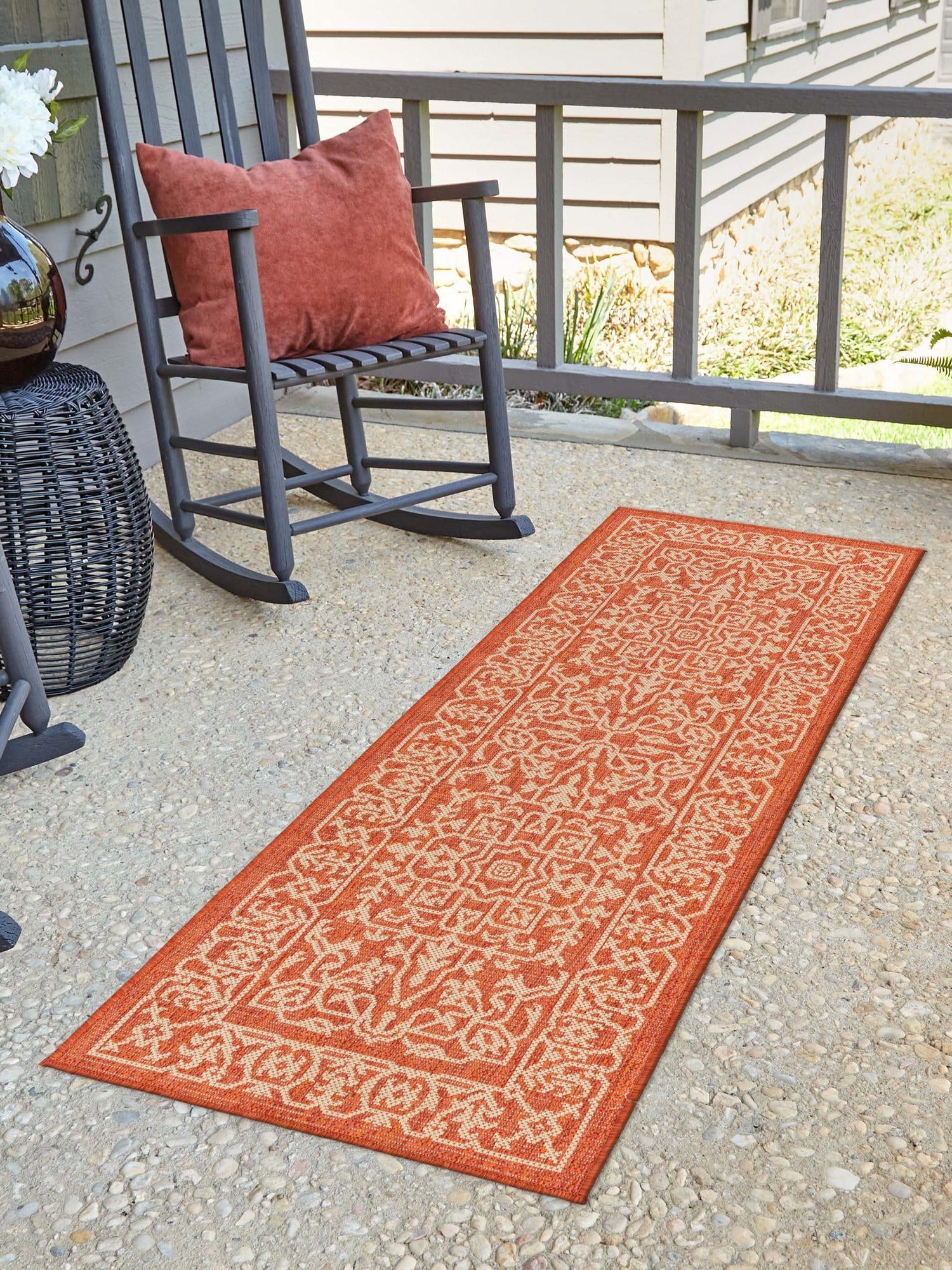 Terracotta 2' x 8' Outdoor Botanical Runner Area Rug Weather Resistant for Patio, Deck, Terrace, Balcony, Porch Polypropylene Garden Floral Tropical Carpet for Sale at Rug Engine