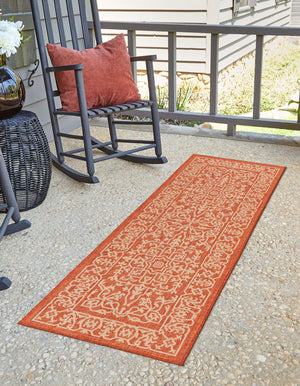Terracotta 2' x 8' Outdoor Botanical Runner Area Rug Weather Resistant for Patio, Deck, Terrace, Balcony, Porch Polypropylene Garden Floral Tropical Carpet for Sale at Rug Engine