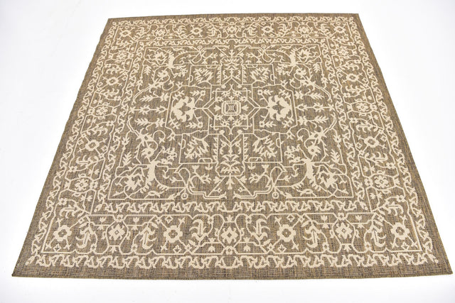 Brown 6' x 6' Outdoor Botanical Square Area Rug Weather Resistant for Patio, Deck, Terrace, Balcony, Porch Polypropylene Garden Floral Tropical Carpet for Sale at Rug Engine