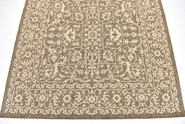 Brown 6' x 6' Outdoor Botanical Square Area Rug Weather Resistant for Patio, Deck, Terrace, Balcony, Porch Polypropylene Garden Floral Tropical Carpet for Sale at Rug Engine