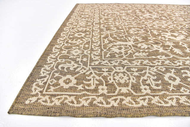 Brown 6' x 6' Outdoor Botanical Square Area Rug Weather Resistant for Patio, Deck, Terrace, Balcony, Porch Polypropylene Garden Floral Tropical Carpet for Sale at Rug Engine