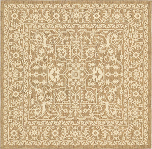 Brown 6' x 6' Outdoor Botanical Square Area Rug Weather Resistant for Patio, Deck, Terrace, Balcony, Porch Polypropylene Garden Floral Tropical Carpet for Sale at Rug Engine