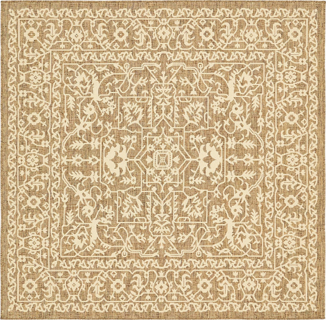 Brown 6' x 6' Outdoor Botanical Square Area Rug Weather Resistant for Patio, Deck, Terrace, Balcony, Porch Polypropylene Garden Floral Tropical Carpet for Sale at Rug Engine