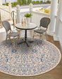 Beige and Blue 6' 1 x 6' 1 Outdoor Botanical Round Area Rug Weather Resistant for Patio, Deck, Terrace, Balcony, Porch Polypropylene Garden Floral Tropical Carpet for Sale at Rug Engine