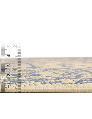 Beige and Blue 6' 1 x 6' 1 Outdoor Botanical Round Area Rug Weather Resistant for Patio, Deck, Terrace, Balcony, Porch Polypropylene Garden Floral Tropical Carpet for Sale at Rug Engine
