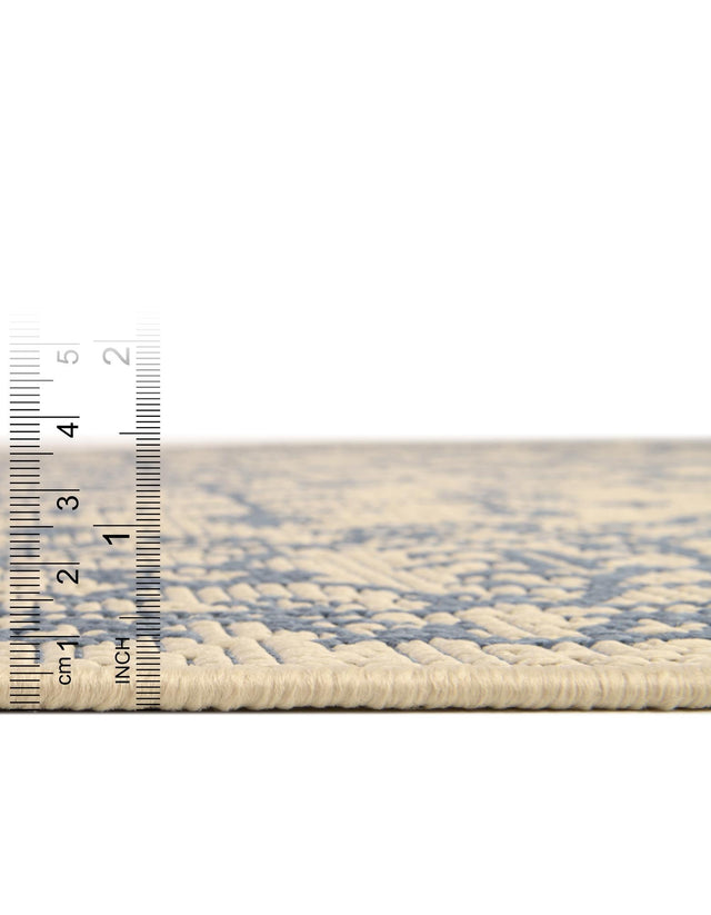 Beige and Blue 6' 1 x 6' 1 Outdoor Botanical Round Area Rug Weather Resistant for Patio, Deck, Terrace, Balcony, Porch Polypropylene Garden Floral Tropical Carpet for Sale at Rug Engine
