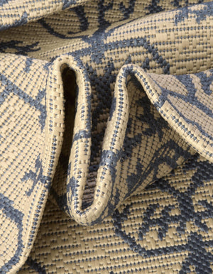 Beige and Blue 6' 1 x 6' 1 Outdoor Botanical Round Area Rug Weather Resistant for Patio, Deck, Terrace, Balcony, Porch Polypropylene Garden Floral Tropical Carpet for Sale at Rug Engine