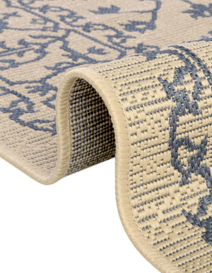 Beige and Blue 6' 1 x 6' 1 Outdoor Botanical Round Area Rug Weather Resistant for Patio, Deck, Terrace, Balcony, Porch Polypropylene Garden Floral Tropical Carpet for Sale at Rug Engine