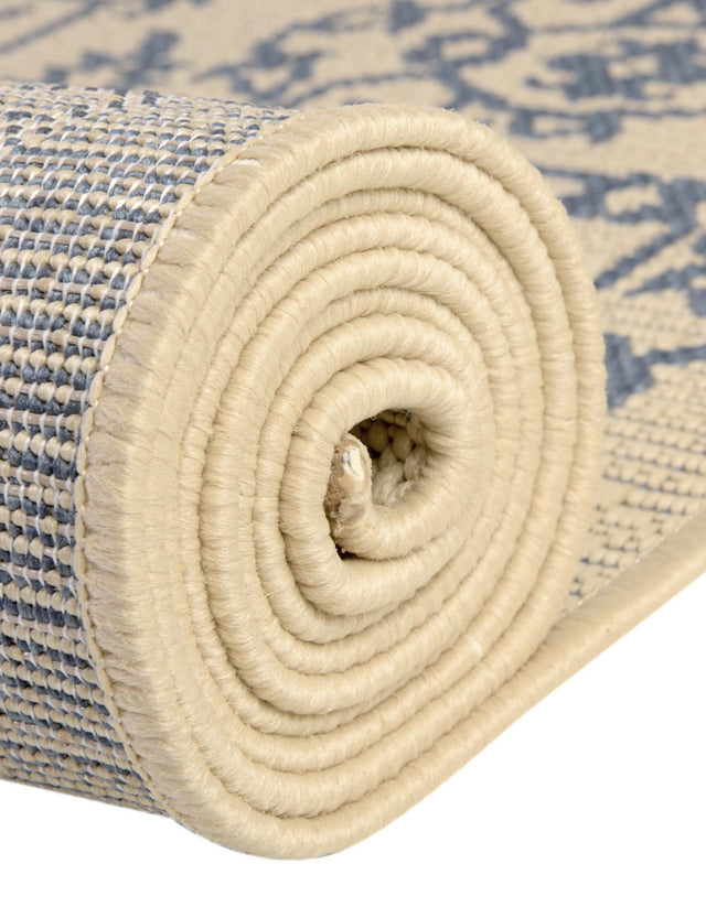 Beige and Blue 6' 1 x 6' 1 Outdoor Botanical Round Area Rug Weather Resistant for Patio, Deck, Terrace, Balcony, Porch Polypropylene Garden Floral Tropical Carpet for Sale at Rug Engine