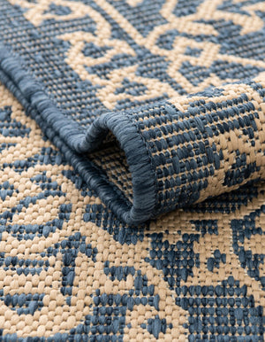 Blue 6' 1 x 6' 1 Outdoor Botanical Round Area Rug Weather Resistant for Patio, Deck, Terrace, Balcony, Porch Polypropylene Garden Floral Tropical Carpet for Sale at Rug Engine