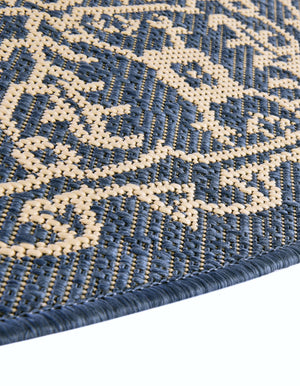 Blue 6' 1 x 6' 1 Outdoor Botanical Round Area Rug Weather Resistant for Patio, Deck, Terrace, Balcony, Porch Polypropylene Garden Floral Tropical Carpet for Sale at Rug Engine