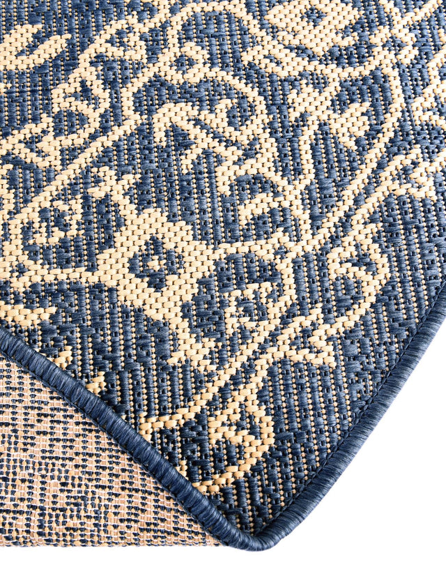 Blue 6' 1 x 6' 1 Outdoor Botanical Round Area Rug Weather Resistant for Patio, Deck, Terrace, Balcony, Porch Polypropylene Garden Floral Tropical Carpet for Sale at Rug Engine