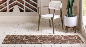 Brown 2' x 6' 1 Outdoor Botanical Runner Area Rug Weather Resistant for Patio, Deck, Terrace, Balcony, Porch Polypropylene Garden Floral Tropical Carpet for Sale at Rug Engine