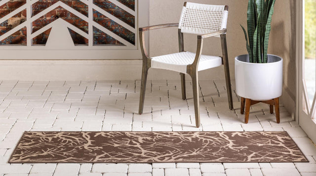 Brown 2' x 6' 1 Outdoor Botanical Runner Area Rug Weather Resistant for Patio, Deck, Terrace, Balcony, Porch Polypropylene Garden Floral Tropical Carpet for Sale at Rug Engine