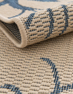 Beige and Blue 6' 1 x 6' 1 Outdoor Botanical Square Area Rug Weather Resistant for Patio, Deck, Terrace, Balcony, Porch Polypropylene Garden Floral Tropical Carpet for Sale at Rug Engine