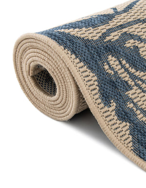 Beige and Blue 6' 1 x 6' 1 Outdoor Botanical Square Area Rug Weather Resistant for Patio, Deck, Terrace, Balcony, Porch Polypropylene Garden Floral Tropical Carpet for Sale at Rug Engine