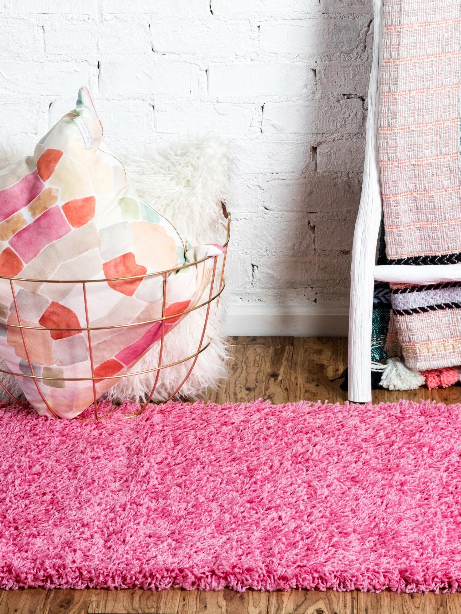 Taffy Pink 2' 7 x 19' 8 Solid Shag Runner Area Rug Thick Soft Touch Fluffy & Plush Shaggy Pile Durable Minimalist Carpet for Classic Interior Design for Sale at Rug Engine