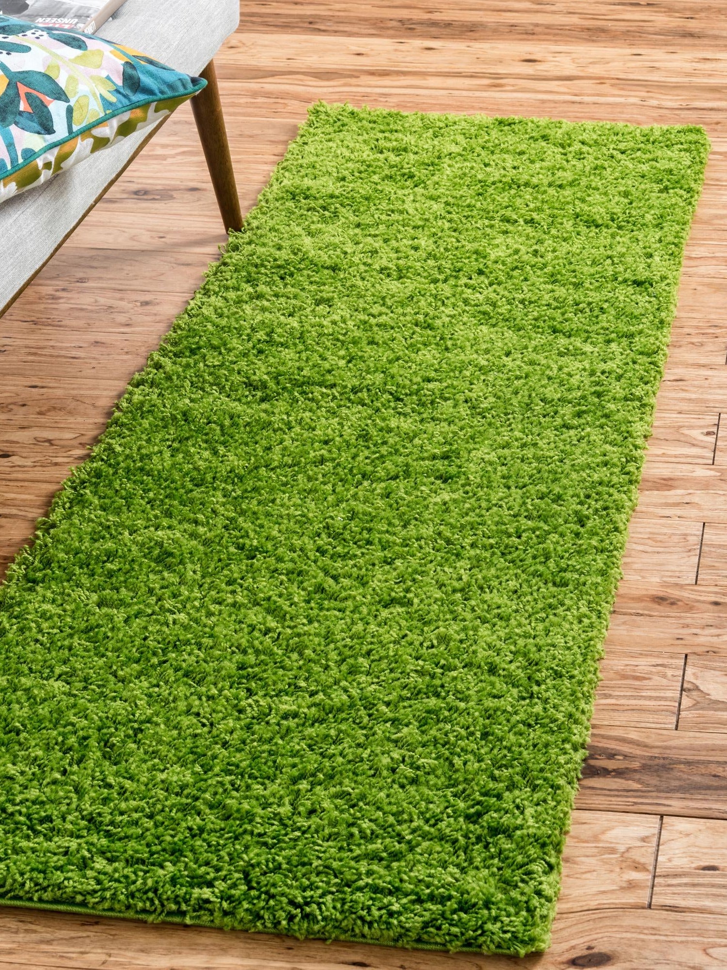 Grass Green 2' 1 x 6' 5 Solid Shag Runner Area Rug Thick Soft Touch Fluffy & Plush Shaggy Pile Durable Minimalist Carpet for Classic Interior Design for Sale at Rug Engine