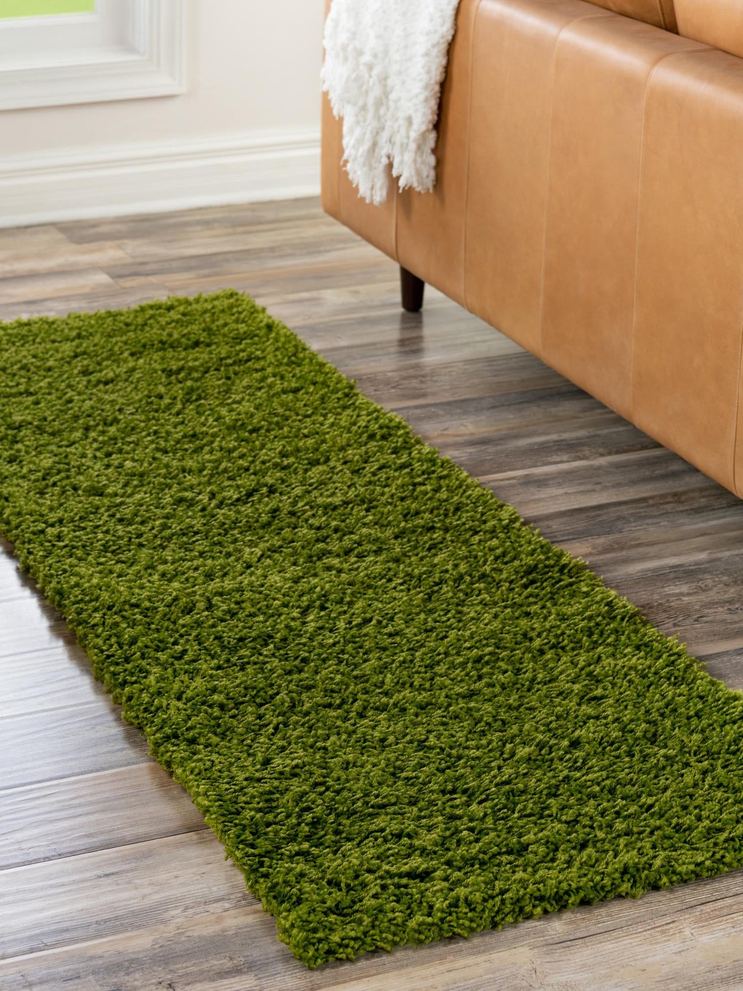 Grass Green 2' 7 x 10' Solid Shag Runner Area Rug Thick Soft Touch Fluffy & Plush Shaggy Pile Durable Minimalist Carpet for Classic Interior Design for Sale at Rug Engine