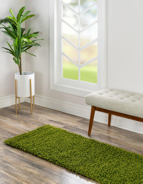 Grass Green 2' 1 x 6' 5 Solid Shag Runner Area Rug Thick Soft Touch Fluffy & Plush Shaggy Pile Durable Minimalist Carpet for Classic Interior Design for Sale at Rug Engine